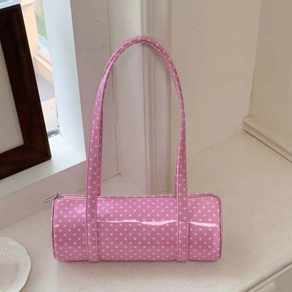 Cylindrical Polka Dot Cylinder Bag Lightweight Zipper-closure Retro Dot Handbag Waterproof Vibrant Candy Color Purse