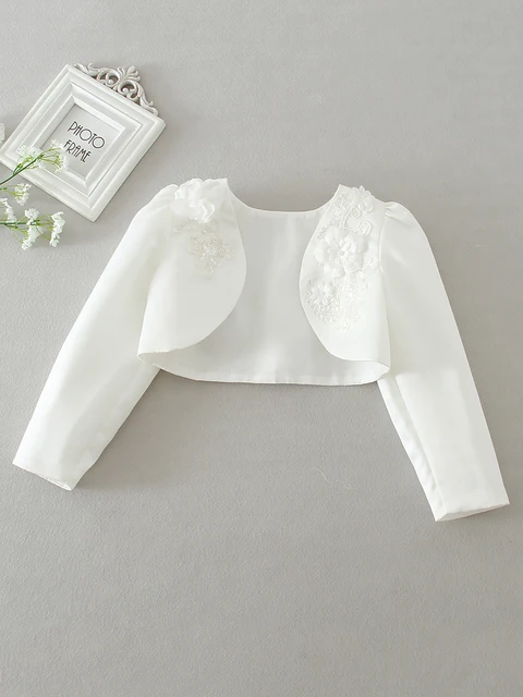 Bolerko dla dziewczynek w kwiaty Akcesoria Księżniczka Party Wedding Dress Up Biała dziewczęca kurtka z szalem księżniczki