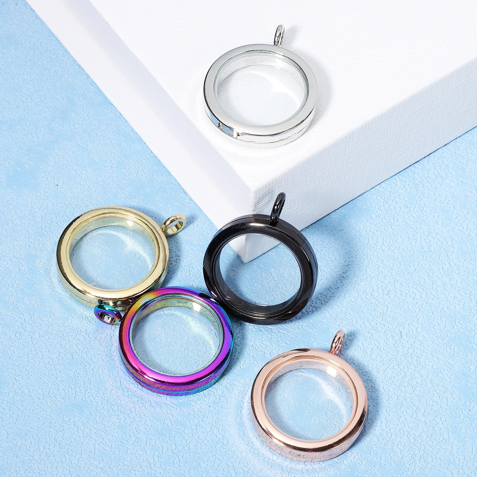 

5 Pcs Round Floating Charm Photo Pendant Jewelry Memory Locket Pendants for Making Alloy