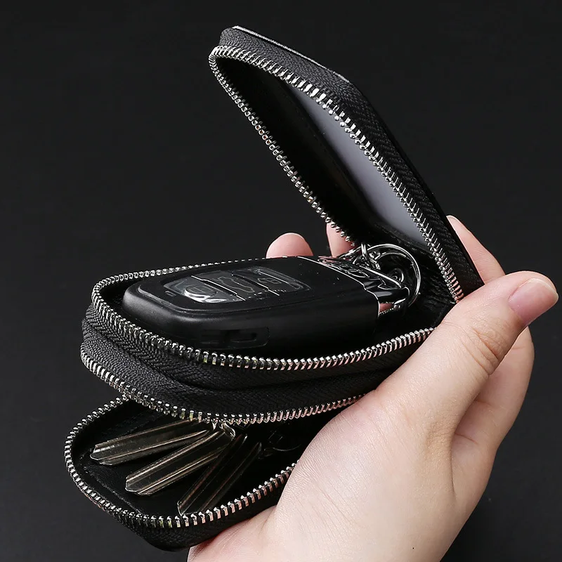Genuine Leather Double Zipper Car Key Bag Multifunctional Key Case Man and Woman High Quality Housekeeper Keys Holders Wallet