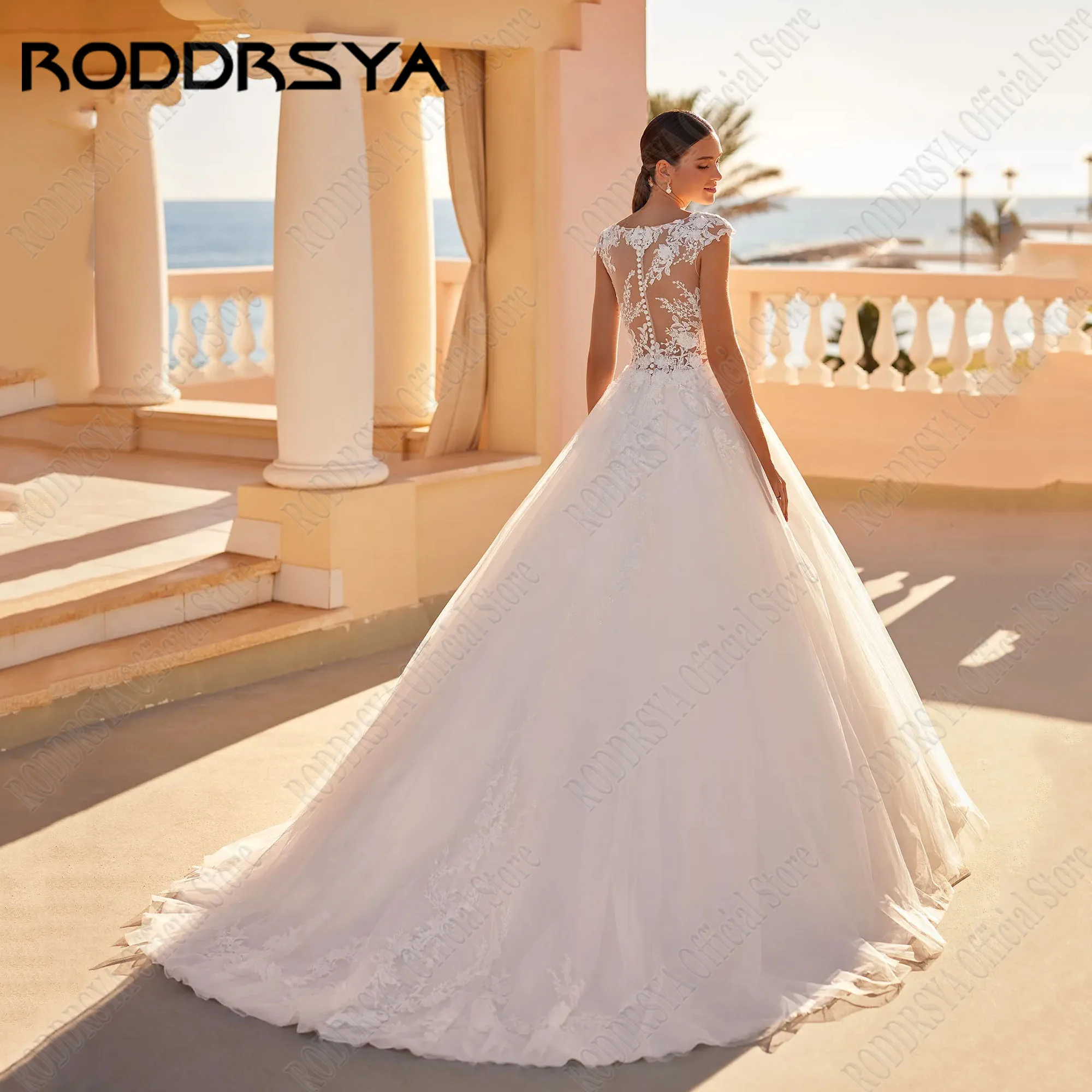 RODDRSYA Civil O-Neck Wedding Dresses For Woman Cap Sleeves A-Line Illusion Back Bride Gowns Lace Applique Robe De Mariée