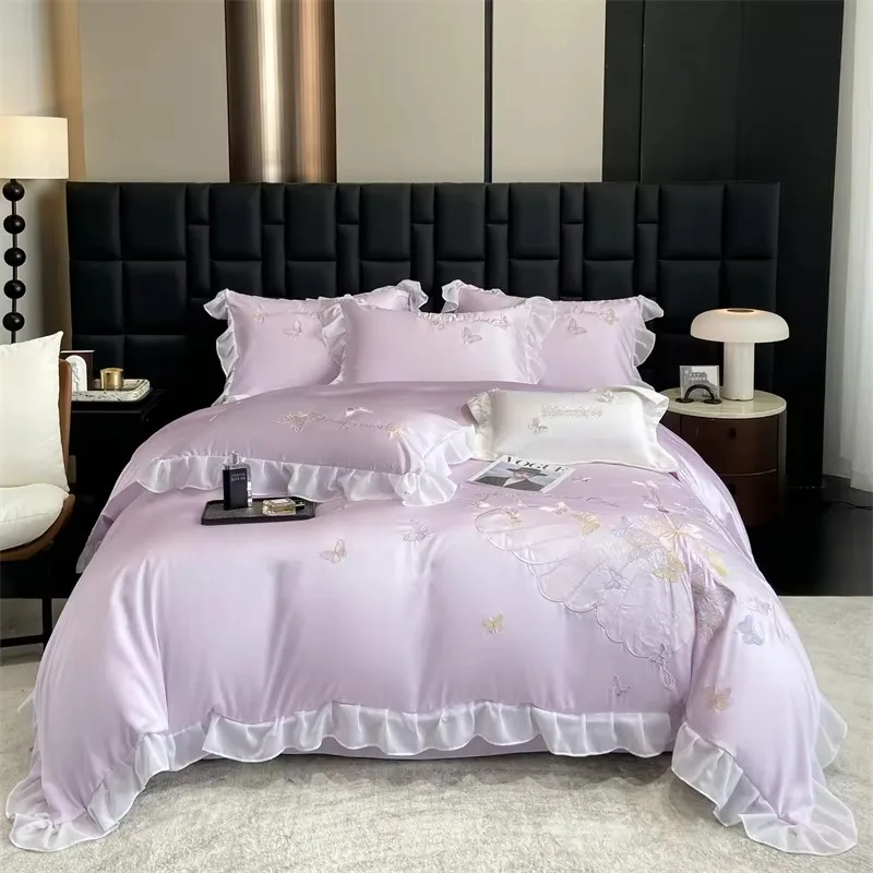 Environmentally Friendly Silk Embroidery Four Piece Set Luxurious and Soft Quilt Cover Set with Polyester Filled Wholesale