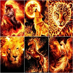GATYZTORY Paint By Number Flame Drawing Animal On Canvas Handpainted Art Gift DIY Picture By Number Lion Wolf Kits Home Decor