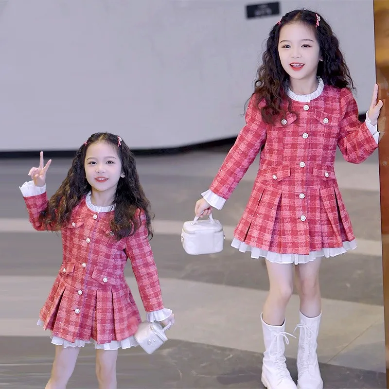 Children Girls Dress Teen Girl Autumn Winter Plaid Dresses Clothes Child Princess Elegent Christmas Dress Birthday Party Costume