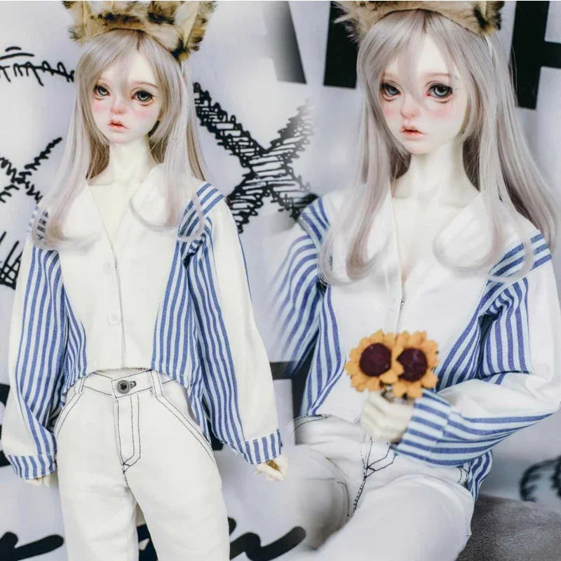 （Customize 30 Days） SD17 POPO68 MSD Doll BJD/SD doll Accessories white Casual patchwork irregular cardigan top 1psc
