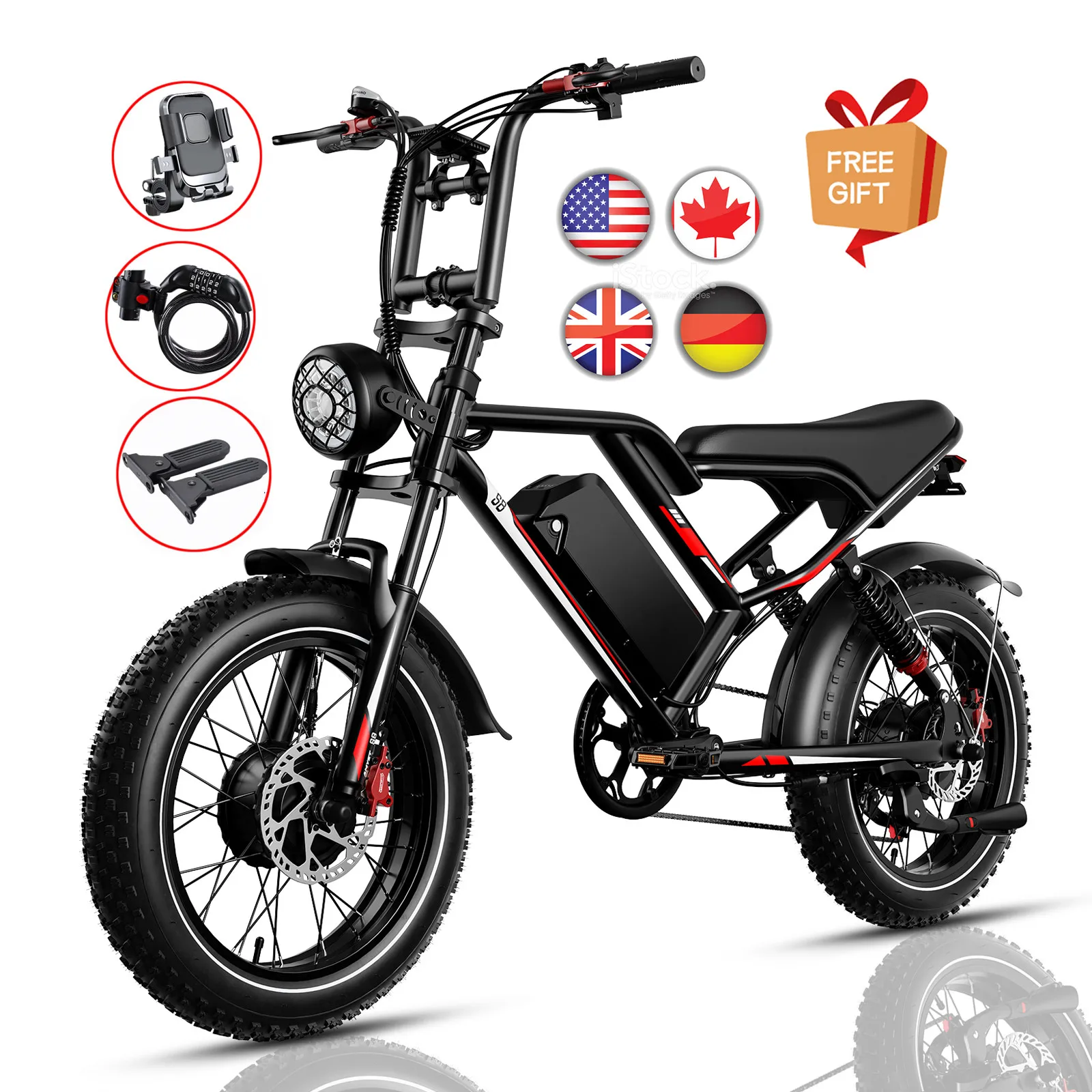 

Электрический горный велосипед S8 с двигателем 1000 Вт, 20-дюймовые колеса, рама из алюминиевого сплава, электровелосипед для бездорожья