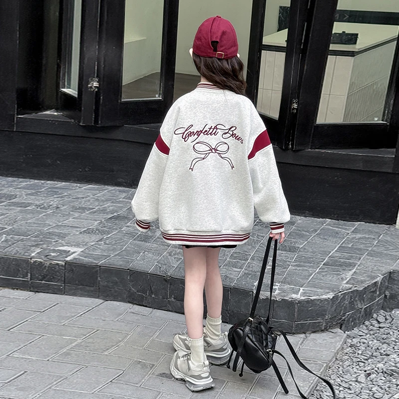 Ropa informal de primavera y otoño para niños, chaqueta de béisbol con lazos para niñas, camisa deportiva de béisbol, abrigo, prendas de vestir exteriores deportivas para niños, Tops