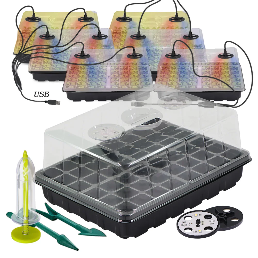 16CM Tall 48 Cell Grow Light Seedlings Box Kit Full Spectrum LED Grow Light Indoor Gardening Plant Germination Breathable Tray