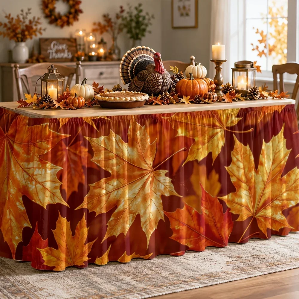 tableskirt autumn maple leaves nature warmth fallen leaves forest tranquility harvest Thanksgiving Halloweenxzj