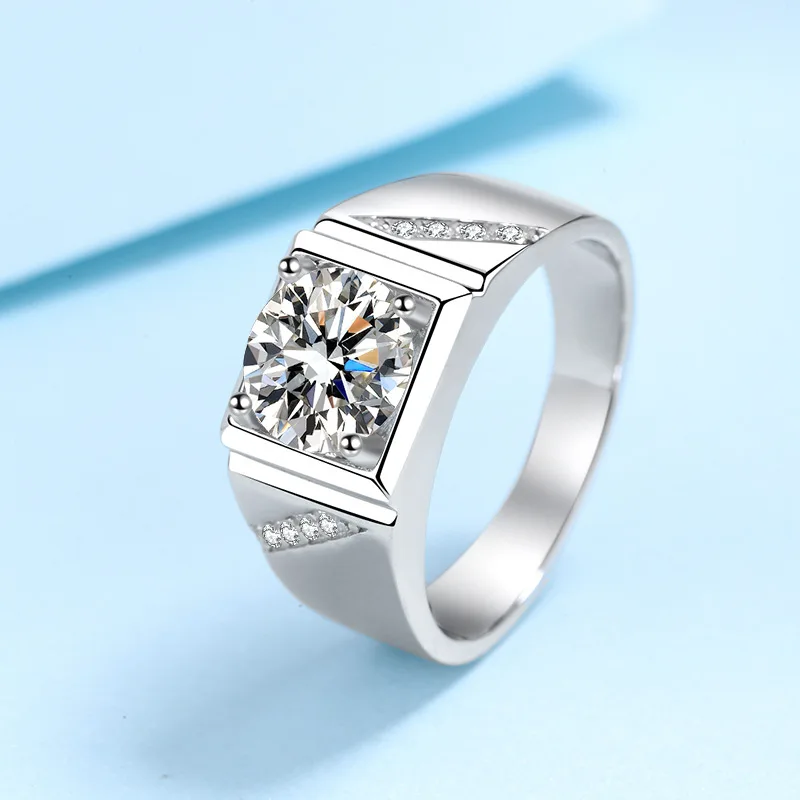 Elegant Domineering Men's Ring Simple Psychic Ring 2ct Men Moissanite PT950 Platinum Simple & Noble, Mature & Steady