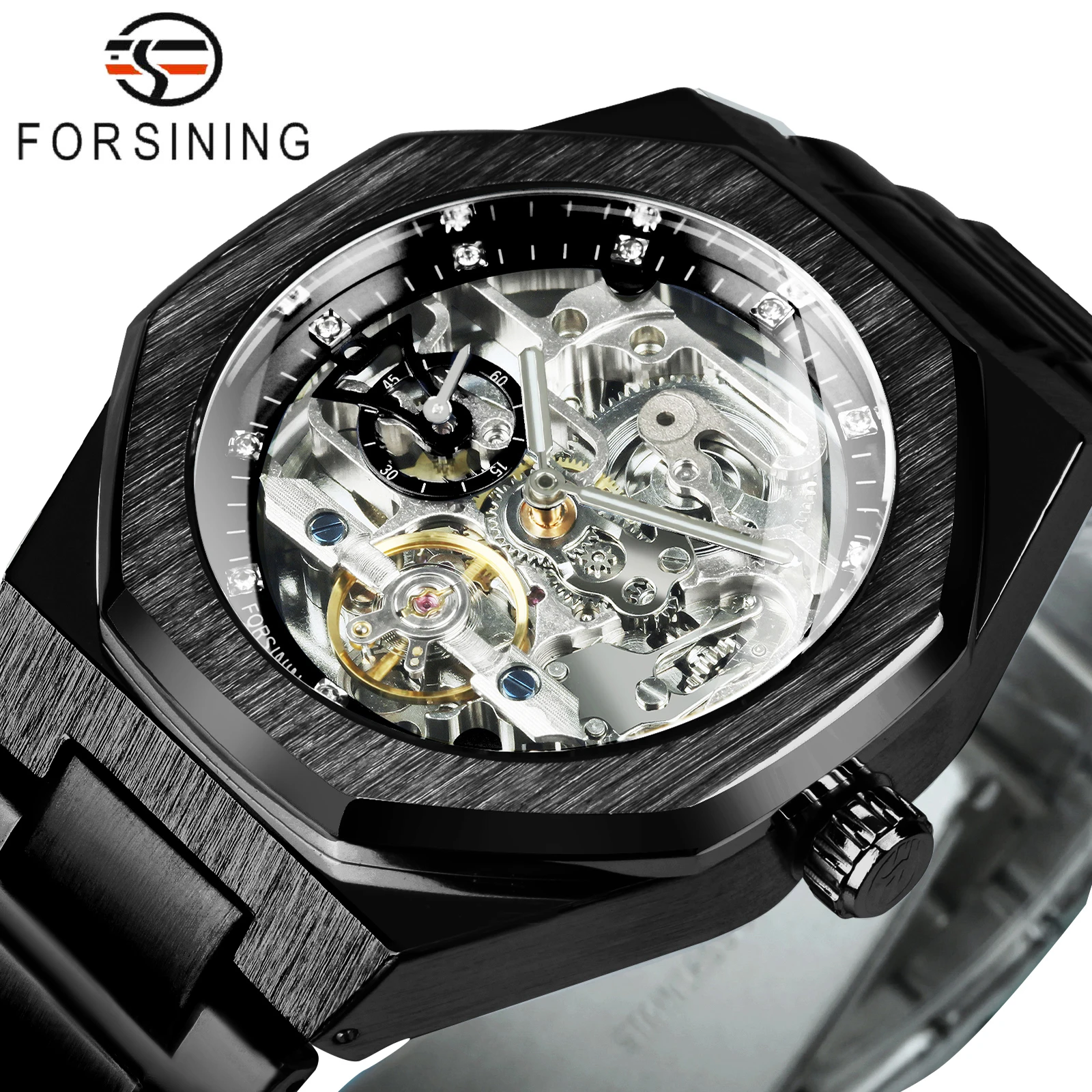 

Мужские автоматические часы Forsining Fashion с турбийоном, скелетонизированные, механические, лучшие брендовые роскошные деловые наручные часы, новинка