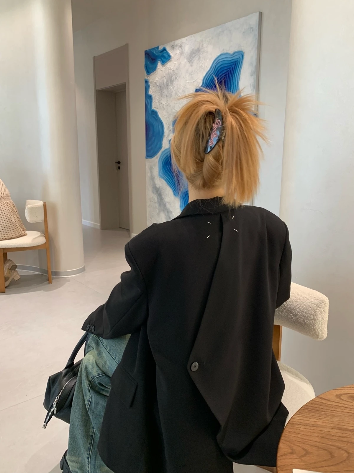 

Spring Autumn New Bla Design Sense Ba Split Sewing Line Women's Loose Drapey Suiting Premium Feel Versatile Long Sve