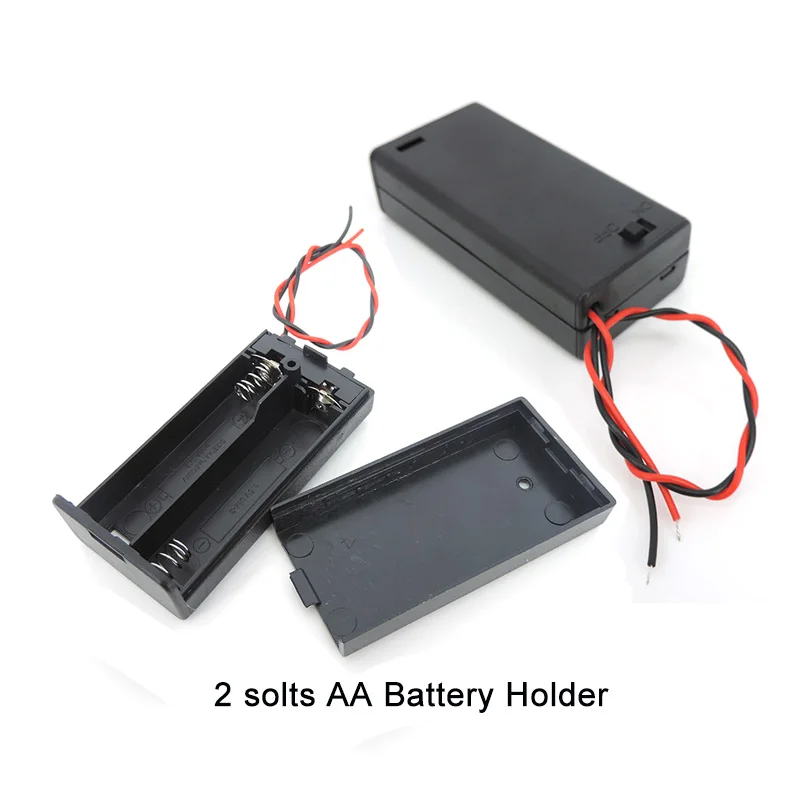 2AA 2XAA 3V Black 2 solts Battery Storage Case Box Holder 2x 1.5V Connector with cover ON/OFF Switch With Lead Wire wholesale A7