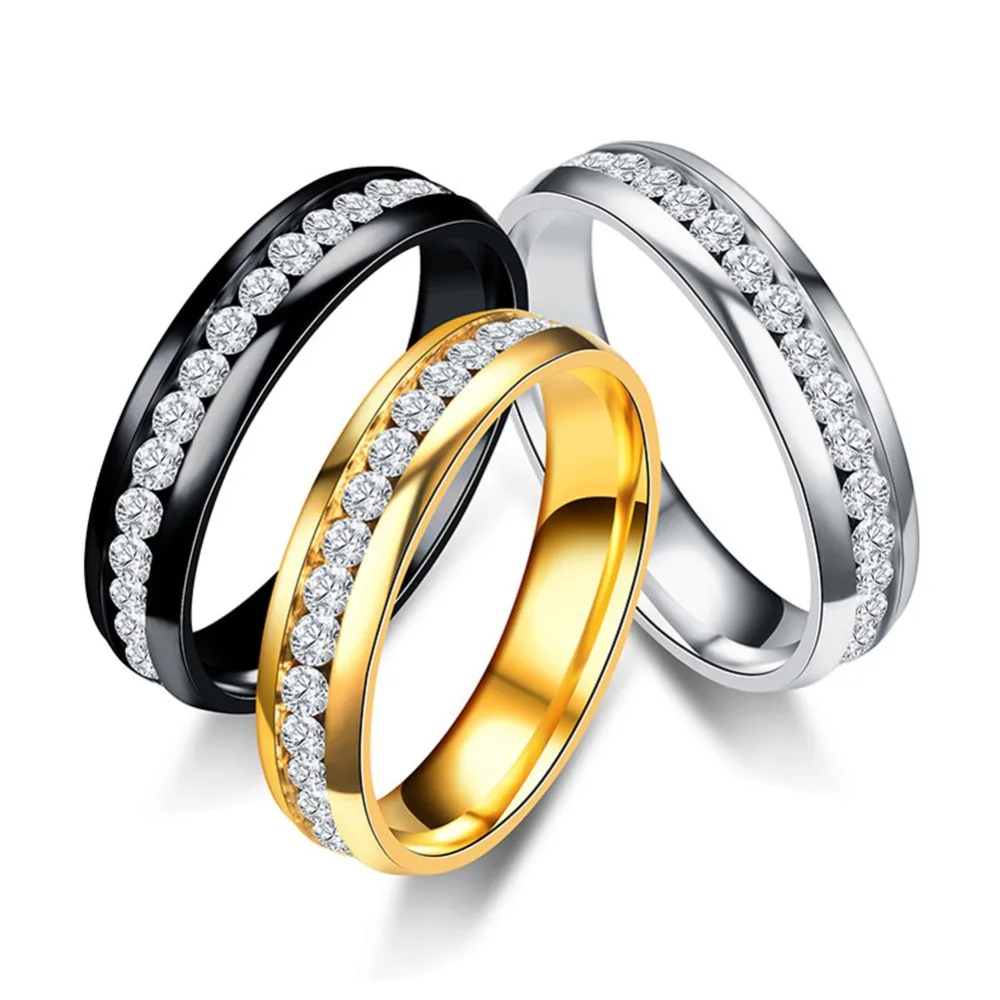 Size US6-13 Gold Silver Plated Black Color Stainless Steel Zircon Couple Ring Women's Ring Men's Ring Male Female Jewelry