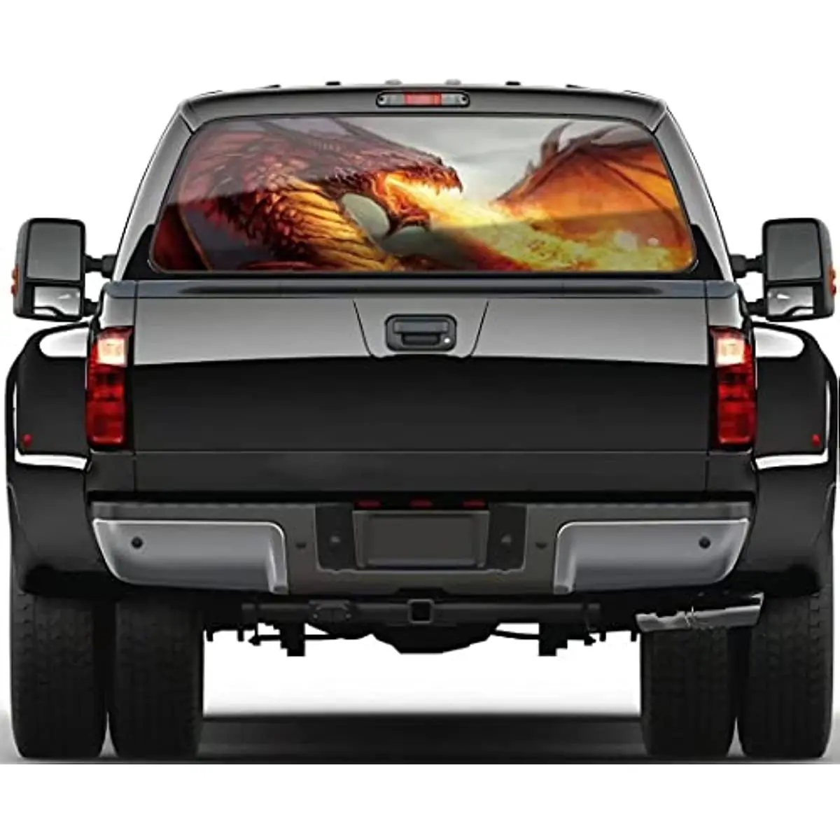 Cute Dragon with Fire for Trucks,SUVs,Car,Pickup Truck Rear Window Decal,Unique Animal Back Window Sticker Graphics-Size 66