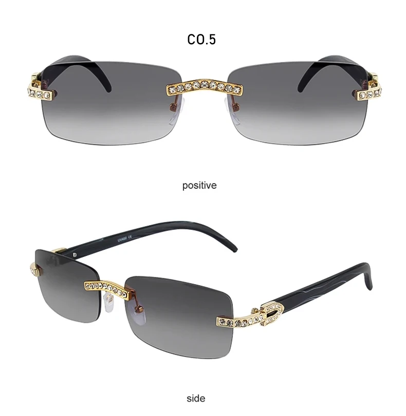 Kenbo Vintage randlose Rechteck Sonnenbrille für Frauen Männer Luxus Brille Mode Kristall Holz Brillen Sonnenbrillen uv400 – Detail 13