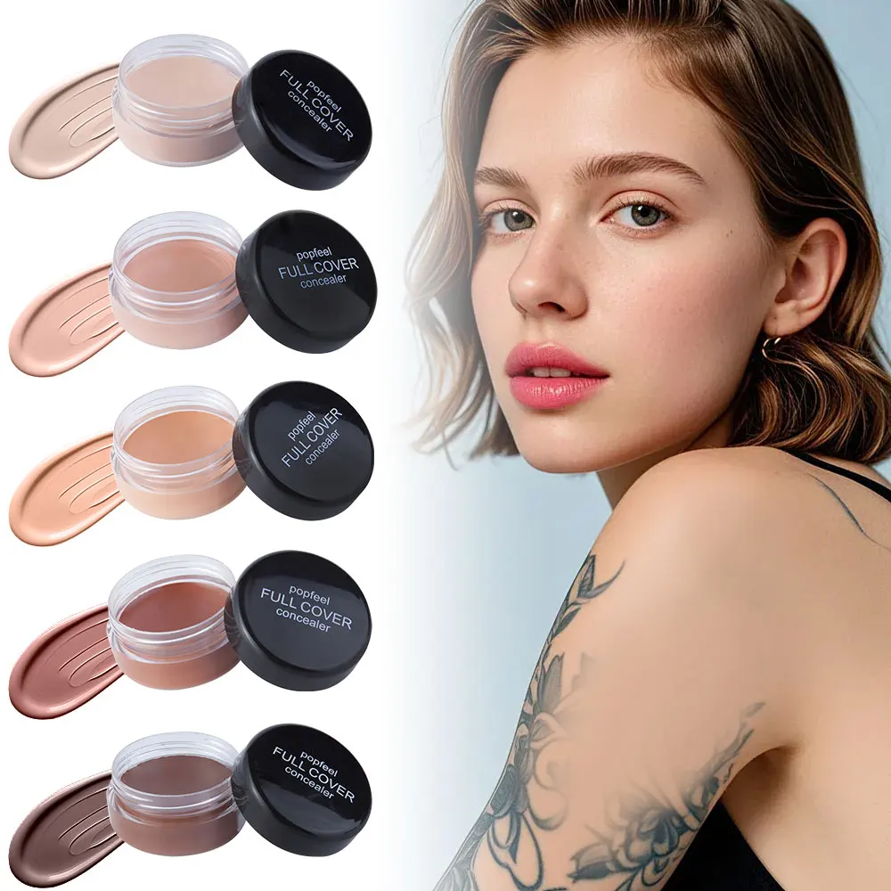 POPFEEL Corretivo creme fosco de longa duração, à prova d'água, resistente ao suor, construível para cobertura de tatuagem, textura creme suave.