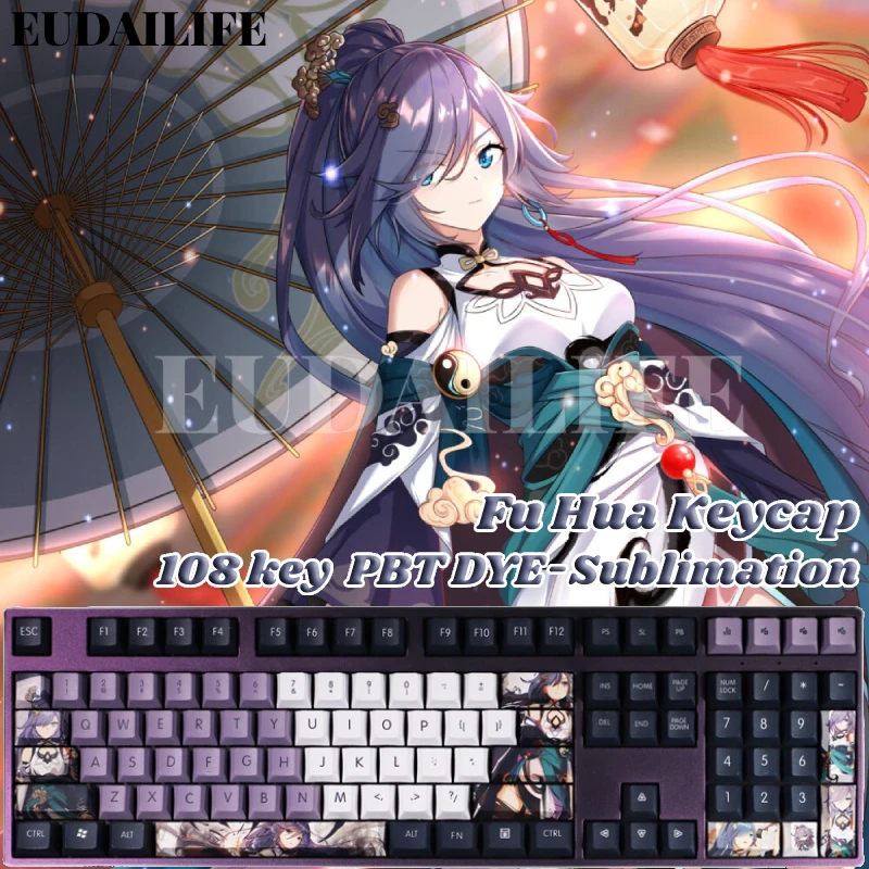 

Game Honkai Impact 3 Fu Hua 108 Key PBT DYE Sublimation Cherry Profile /XDA MX Cross Axis Switch Keycap Mechanical Keyboard Gift