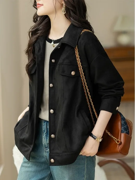

Faionable Retro Slim Fit Color Long Sve Jaet Single Button Stand Collar Women's plus Size Spring 2026 Trendy Coat