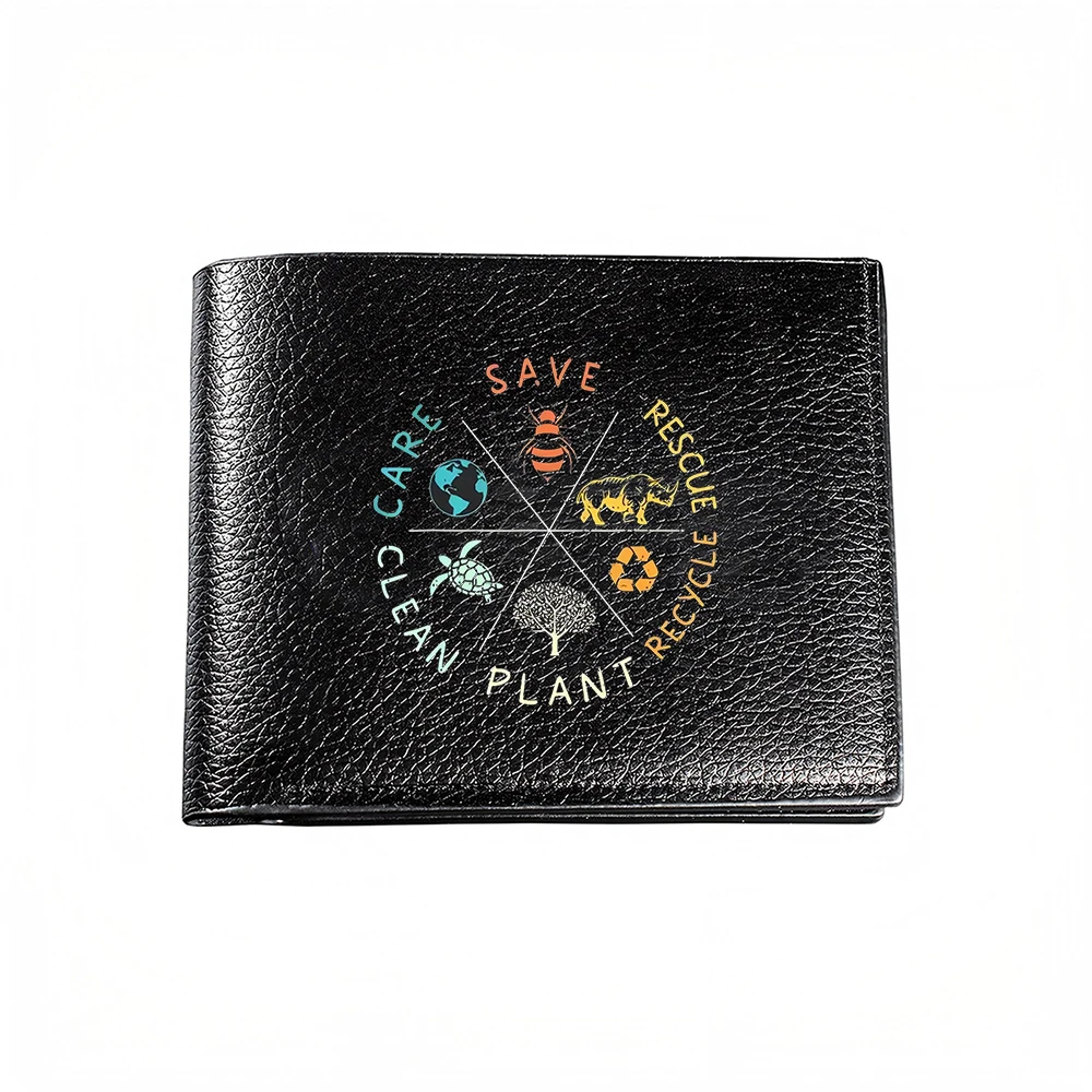 Save Rescue Plant Clean Care Earth Animal Eco Consciousness Men Wallet Card Holder Fashion Casual Business Style