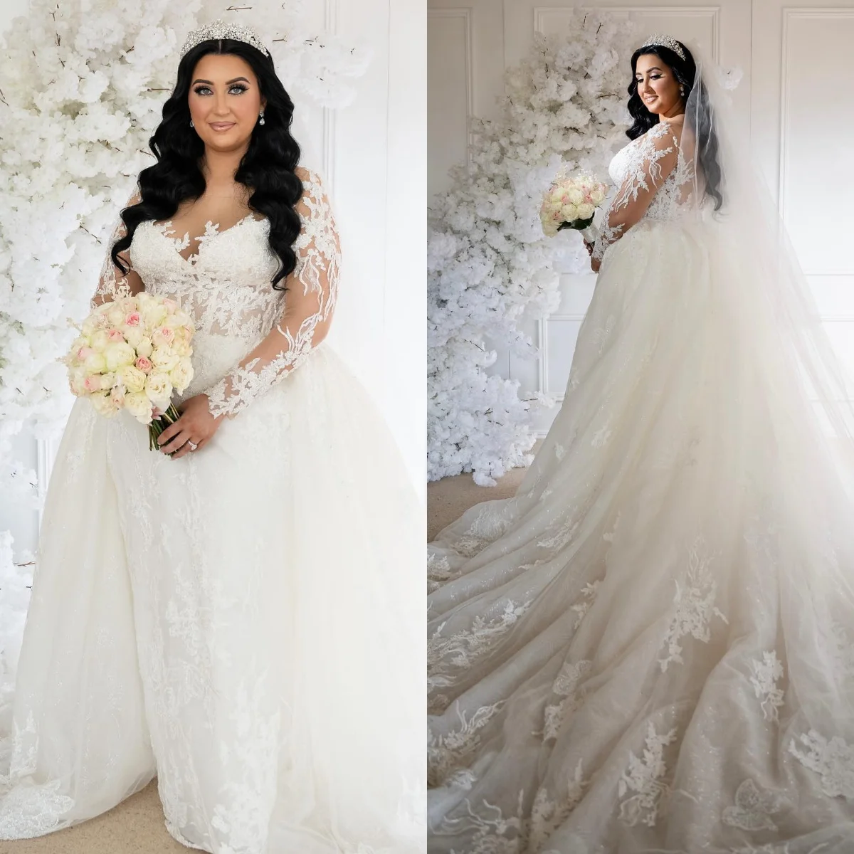 Plus Size gonne a sirena abiti da sposa abiti da sposa a maniche lunghe in pizzo Appliqued Modest robes de mariée