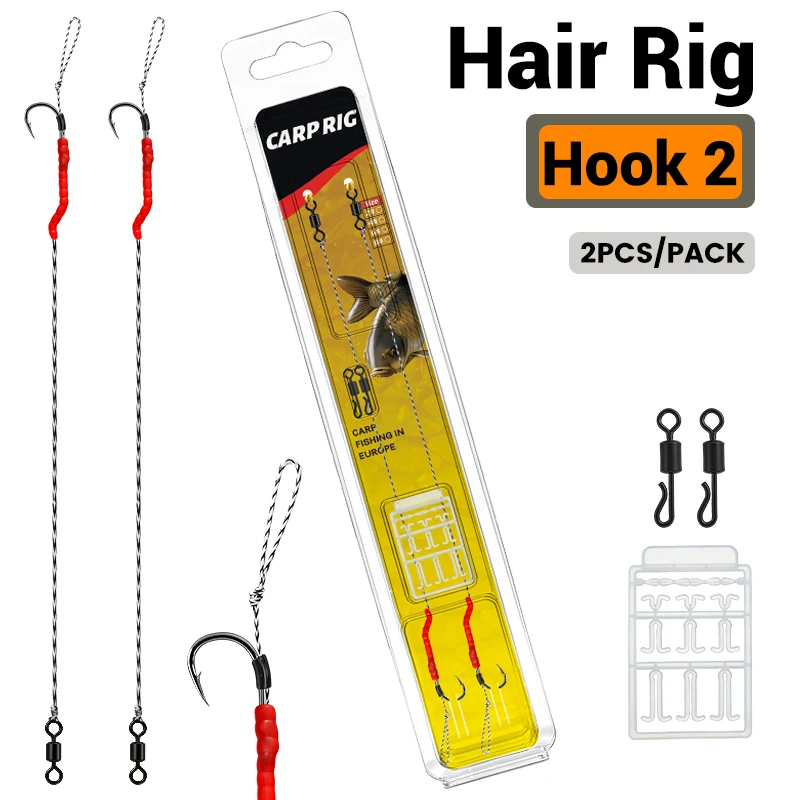 2er-Pack Vorgefertigte Ausbalancierte Karpfenangel-Rigs - Größen 2/4/6/8 Haken, Micro Barbed, Slit Braid Hooklink, Ausbalancierte Pop-Up Rig für Karpfen