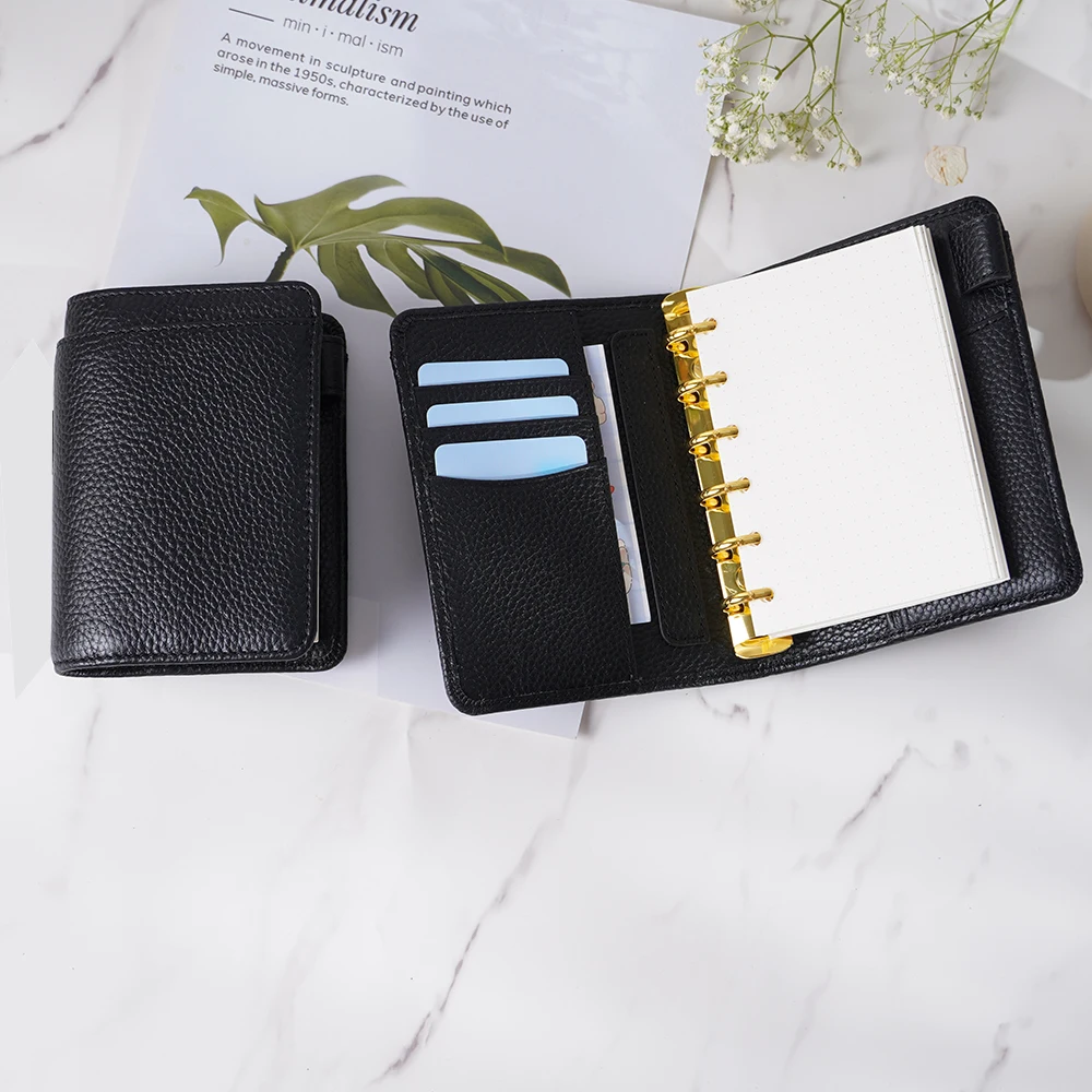 Pocket Size Planner Pebbled Grain Leather A8/A7 Notebook with 15/20MM Ring Mini Agenda Organizer Diary Notepad