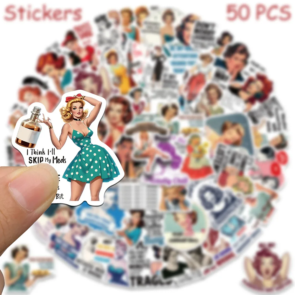 50 Stück Retro-Aufkleber mit weiblichen Zitaten für Laptop, Sammelalbum, Gepäck, Kühlschrank, Gitarre, DIY, ästhetische, wasserfeste Aufkleber – Detail 4