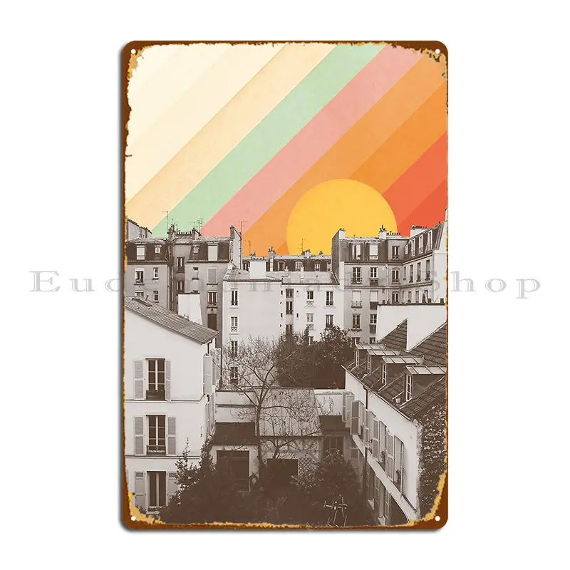 Rainbow Sky Above Paris Metal Sign Kitchen Retro Print Cinema Personalized Tin Sign Poster