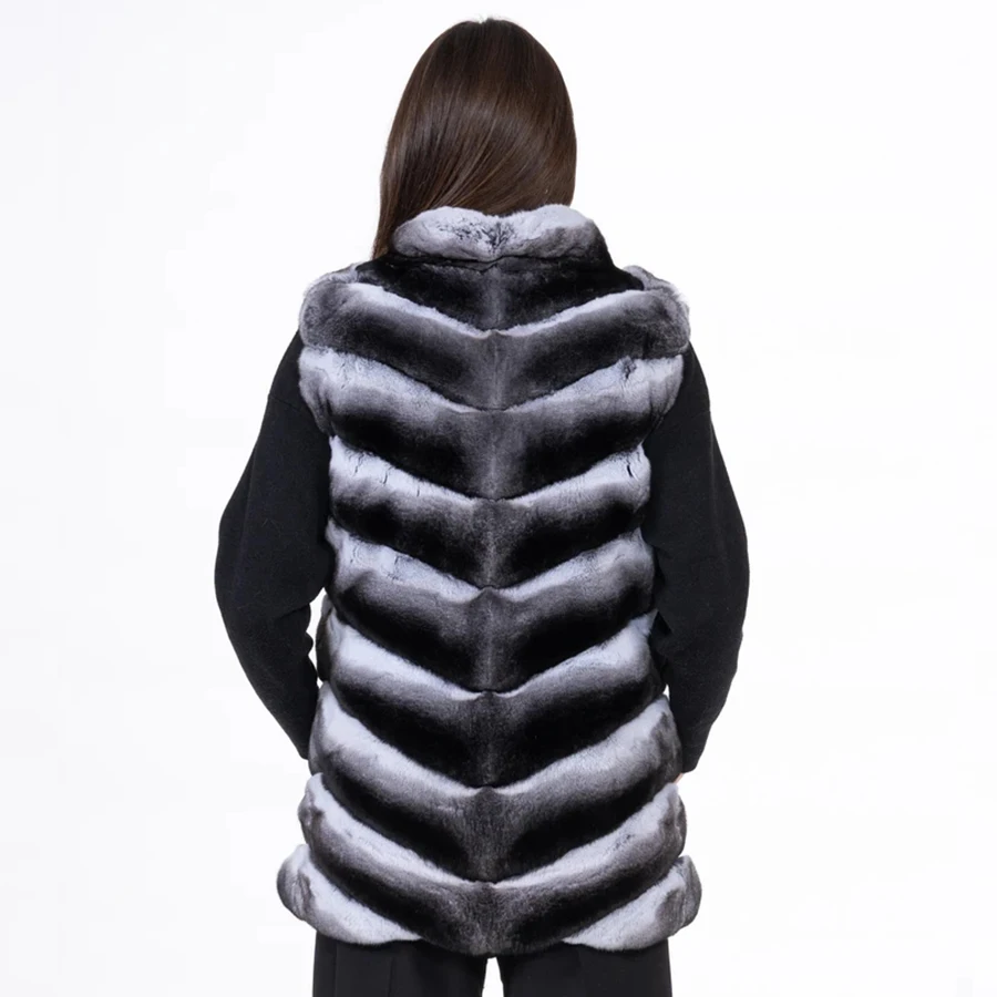 Gilet di pelliccia di coniglio Rex naturale cerniera per le donne cappotto di pelliccia di cincillà stili caldi gilet di pelliccia calda invernale