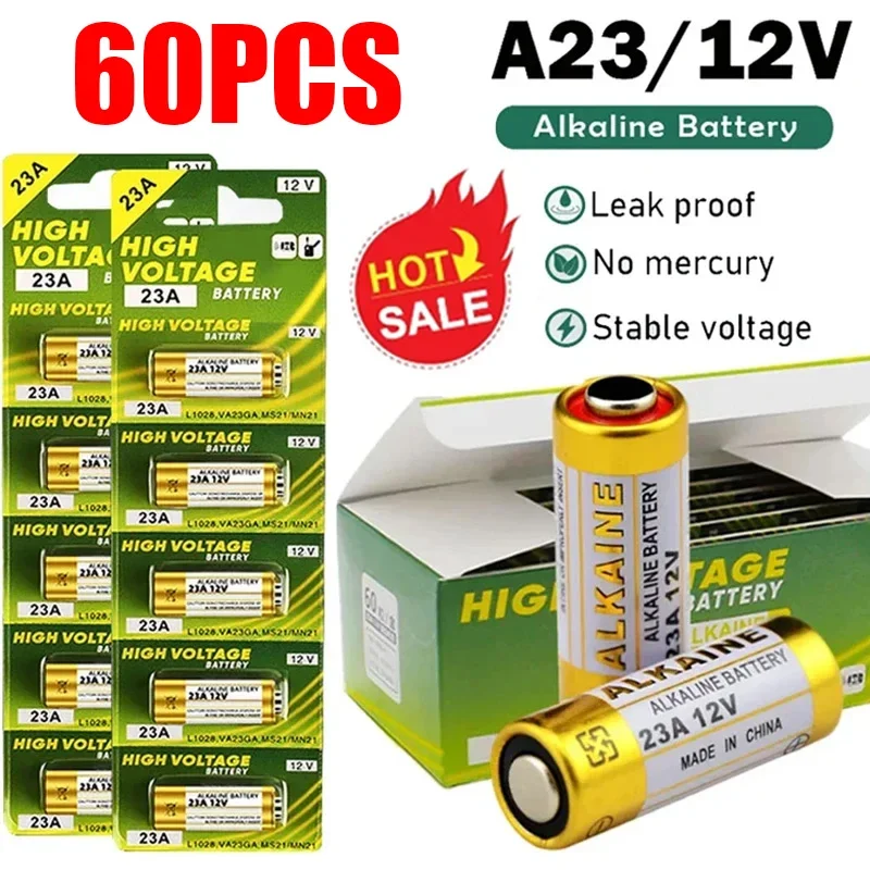 

60PCS A23 12V Alkaline Battery 23A 23GA A23S E23A EL12 MN21 MS21 V23GA L1028 GP23A LRV08 Dry Cell for Remote Control Doorbell