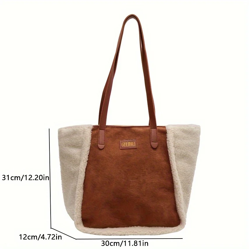 Retro lamb fur plush bag for women 2024 new matte shoulder tote bag for commuting, large capacity bag