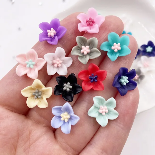 50 sztuk żywica 13mm kolorowe 3D Morning Glory kwiat Flatback kamień księga gości ślub DIY aplikacja dekoracyjna ozdoby L610