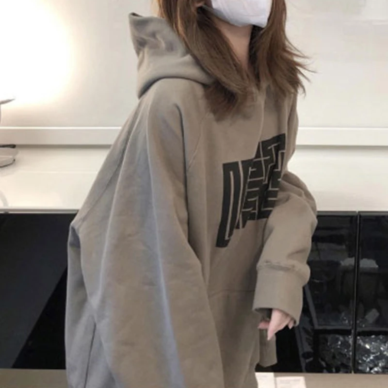 Women Trendy Geometric Print Oversized Streetwear Hooded Sweatshirts 2024 Winter Fleece Y2K Casual Long Sleeve Pullover Hoodies