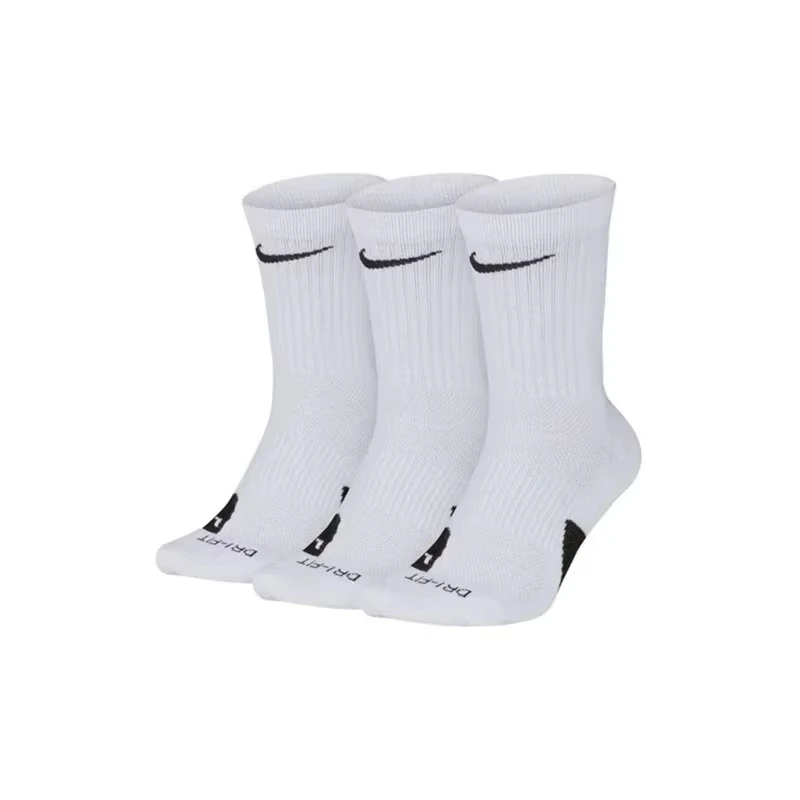 Nike Sport kaus kaki Mid-tube pria, kaus kaki Mid-tube bernapas 3 pasang warna putih S M L SX7627-100