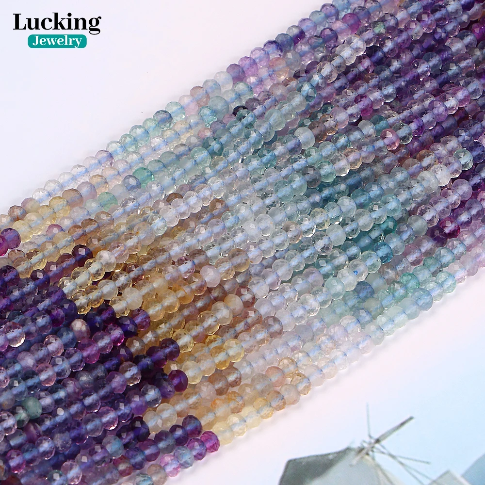 

Natural Gradient Colorful Fluorite Rondelle Faceted Beads For Jewelry Making Bracelet Necklace Accessories 15''