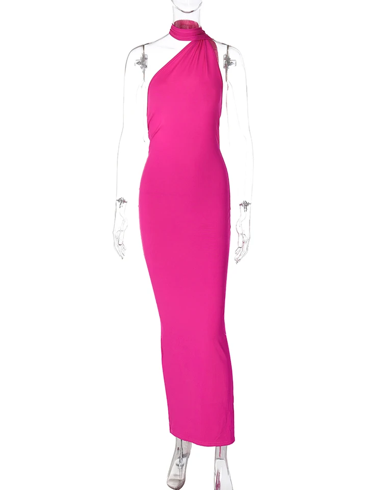 Vestido largo sexy de un hombro sin espalda con bufanda ajustable y fruncido, elegante para mujer, outfit Y2K para festival 6