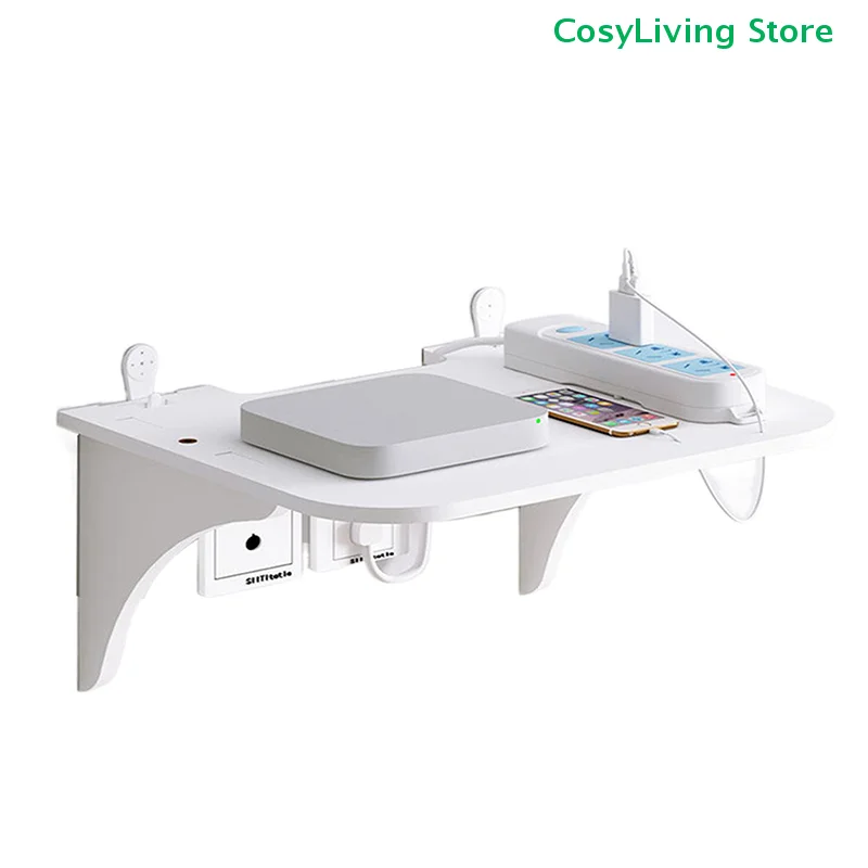 Wandmontierte Schwebende Ablage Router-Regal Bohrfreies TV-Set-Top-Box Halter für Steckdosenleiste und WLAN-Router aus Holz