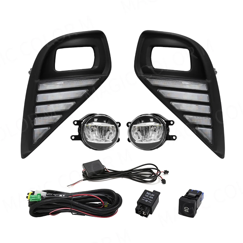 new Toyota Highlander 2021 2022 DRL Fog Light Led Daytime Running Lamp Daylights Dual Colors White Yellow Wires Switch Accessory