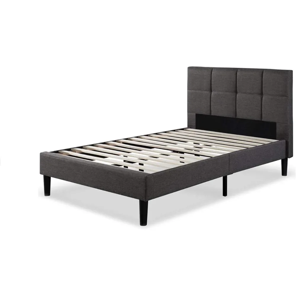 Lottie Upholstered Platform Bed Frame, Mattress Foundation, Wood Slat Support, No Box Spring Needed, Easy Assembly, Grey,