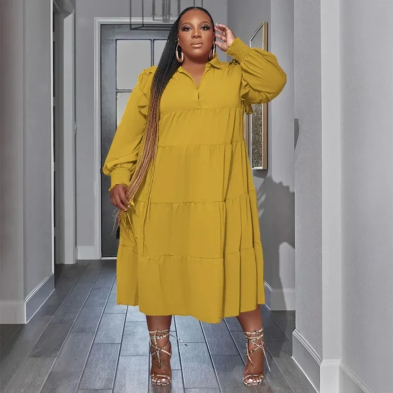 

GUWU плюс размер винтажная женская блузка макси платье с длинным рукавом отложным воротником с длинным рукавом большая свободная рубашка длинное платье