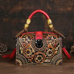 Vintage Women Handbag 3D Floral Pattern Female Leather Tote Bag Fashion Ladies Shoulder or Crossbody Bags