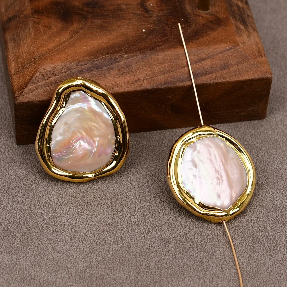 Wholesale 5 Pcs Freshwater Cultured White Keshi With Pink Coin Pearl Gold Edge Plated Beads Bezel Set