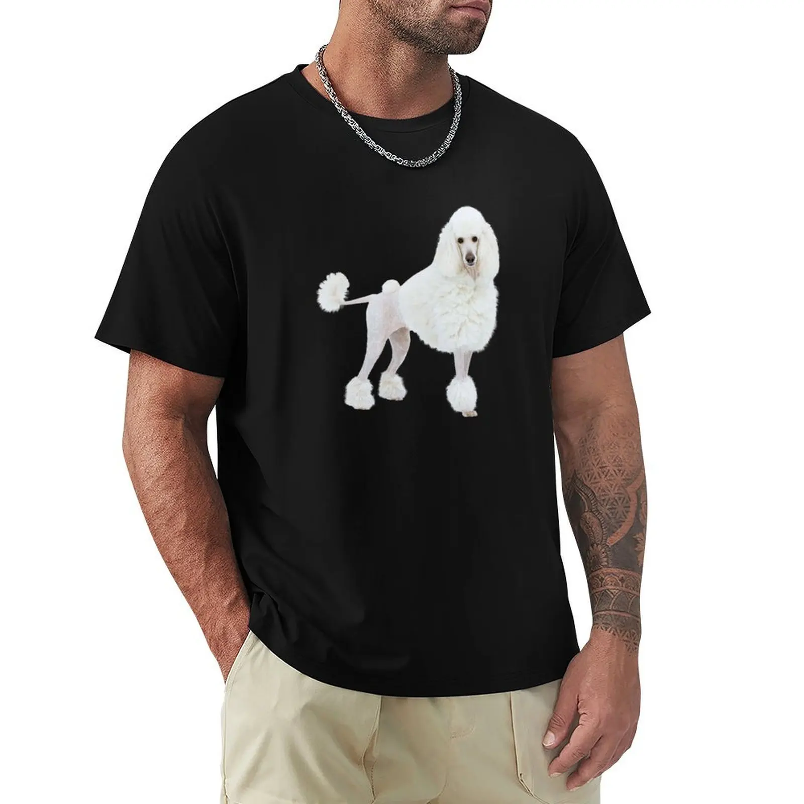 Camiseta de talla grande con estampado de perro caniche blanco real con corte de pelo de león, manga corta básica.