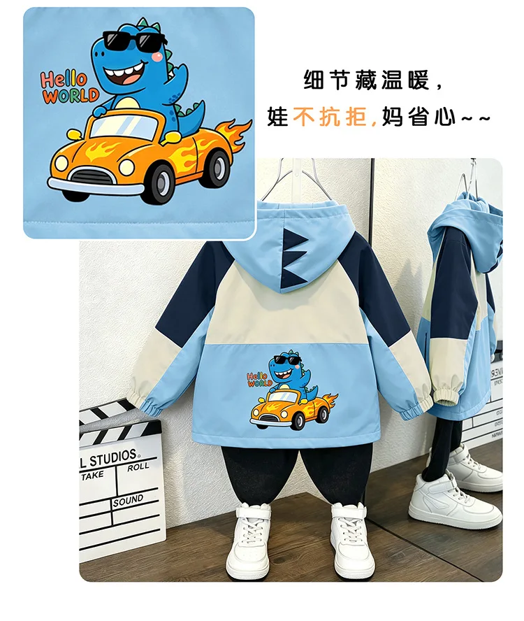 Kleinkind Jungen Kapuzenjacke Neue Frühling Herbst Baby Kinder Cartoon Dinosaurier Druck Kapuzen-Windjacke Mantel Kinder Freizeit-Oberbekleidung – Detail 9