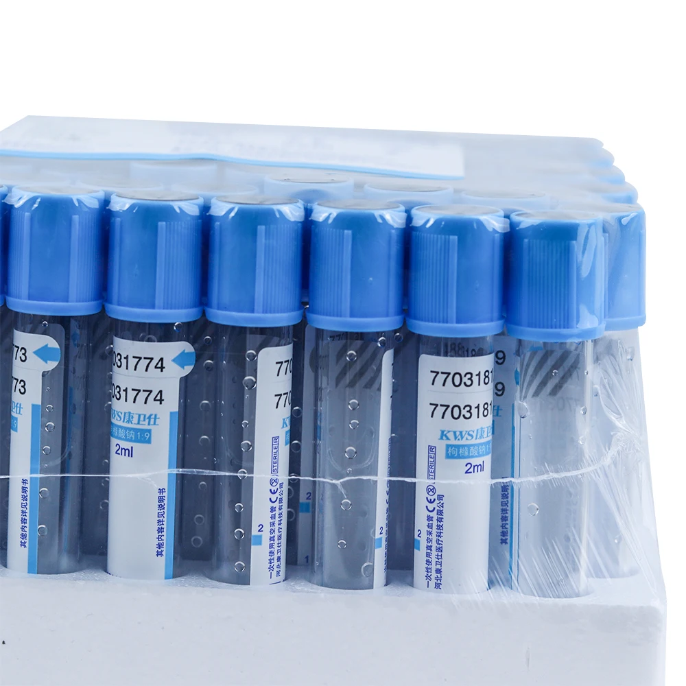 100PCS 2ML/5ML/10ml PT tube Sodium citrate 1:9 plastic tube sterile negative pressure vacuum blue cap anticoagulant PRP tube