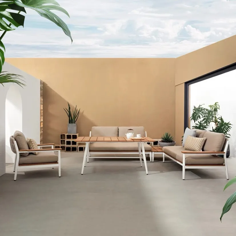 Outdoor sofa courtyard outdoor garden sofa hotel balcony open-air bed and breakfast waterproof coffee table teak sofa furniture