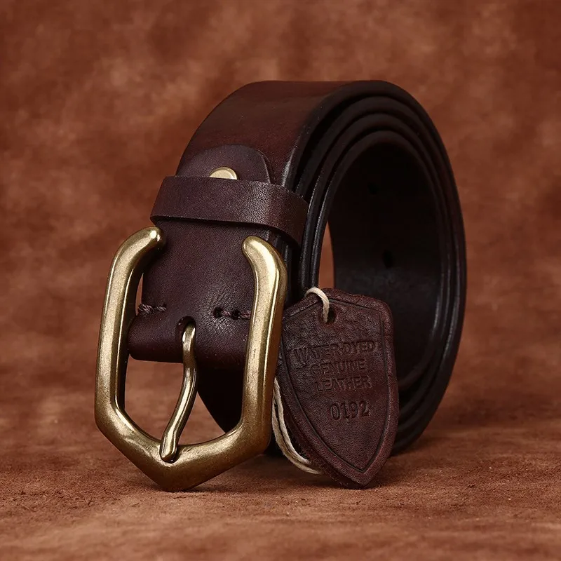 Water-dyed leather top layer cowskin belt for men vegetable-tanned versatile