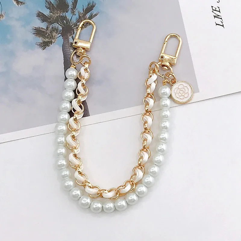 Vintage Pearl Bag Strap For Handbag Double Layer Chain Pearl Phone Lanyard Exquisite DIY Purse Replacement Handles Bag Accessory