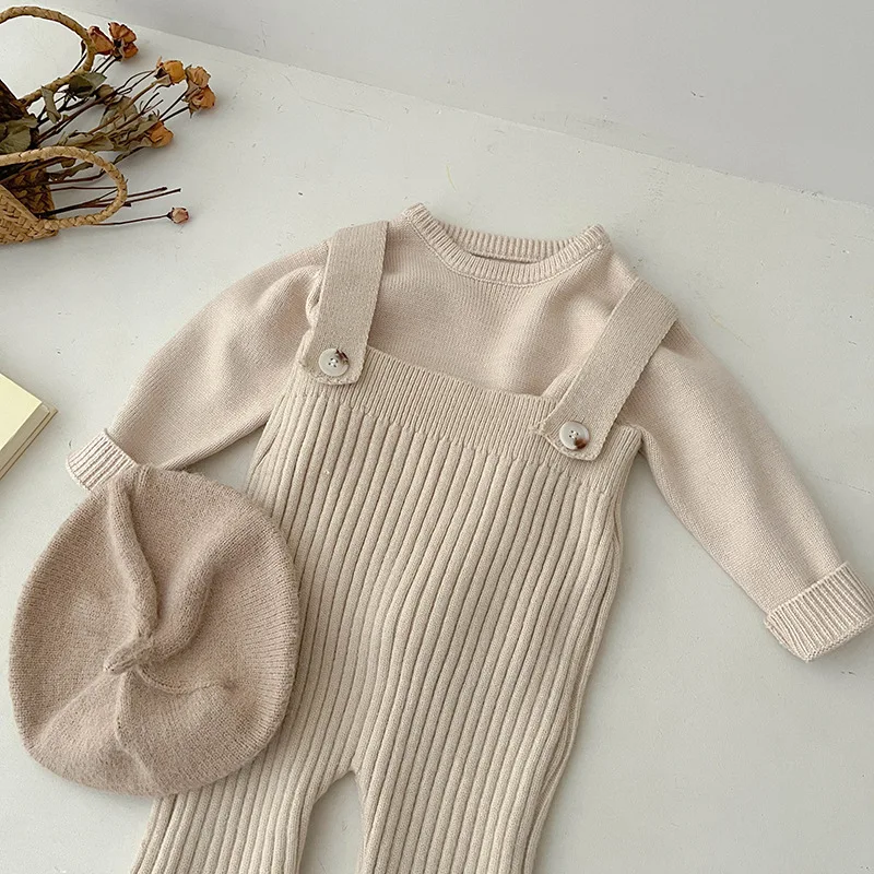 Autumn New Baby Sleeveless Knit Jumpsuit Newborn Toddler Solid Overalls Infant Cotton Romper Knitted Kids Boy Girl Clothes